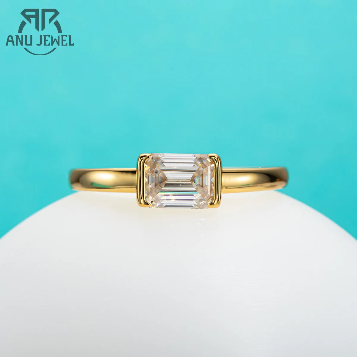 1ct emerald cut moissanite ring, 14K yellow gold S925 — Aurora Moissanite