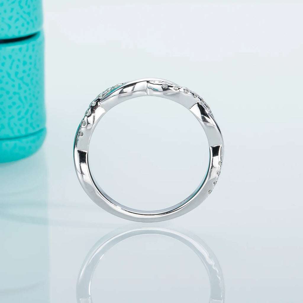 The Bond Band lifestyle — 1.3mm moissanite stacking band worn on finger — Aurora Moissanite