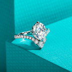The Arc Ring — 3ct oval moissanite V-shape solitaire, front view — Aurora Moissanite