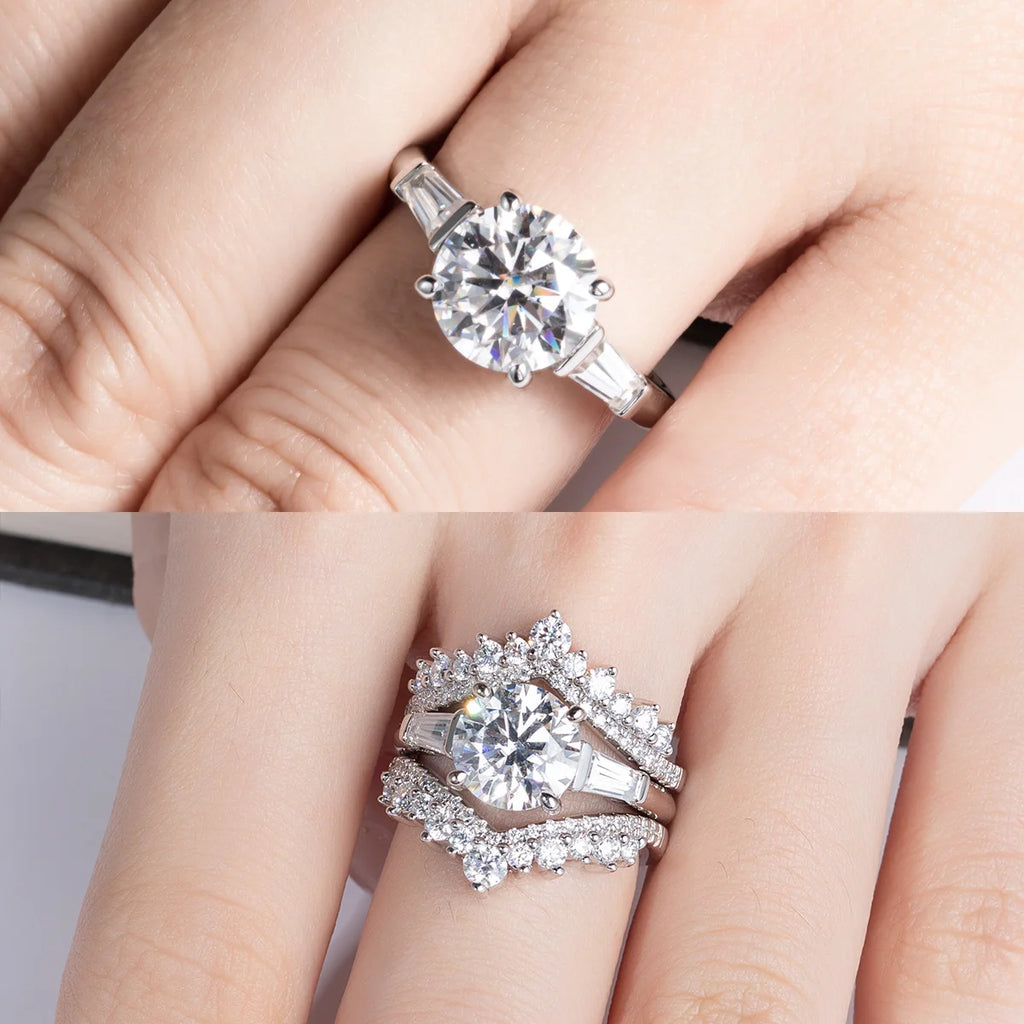 The Aeryn Ring worn — 3.6cttw three-stone moissanite, S925 silver — Aurora Moissanite