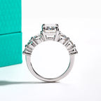 Emerald cut moissanite 3ct D color VVS1, silver prong solitaire detail — Aurora Moissanite