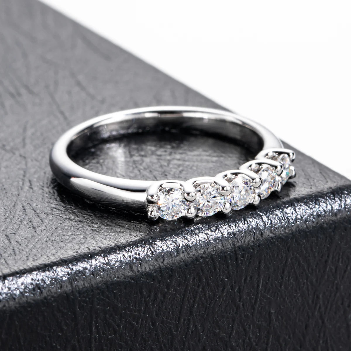 Moissanite bezel band 3mm 0.5cttw D color VVS1, bezel setting detail — Aurora Moissanite