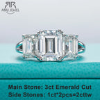 5cttw emerald moissanite three-stone ring, S925 sterling silver — Aurora Moissanite