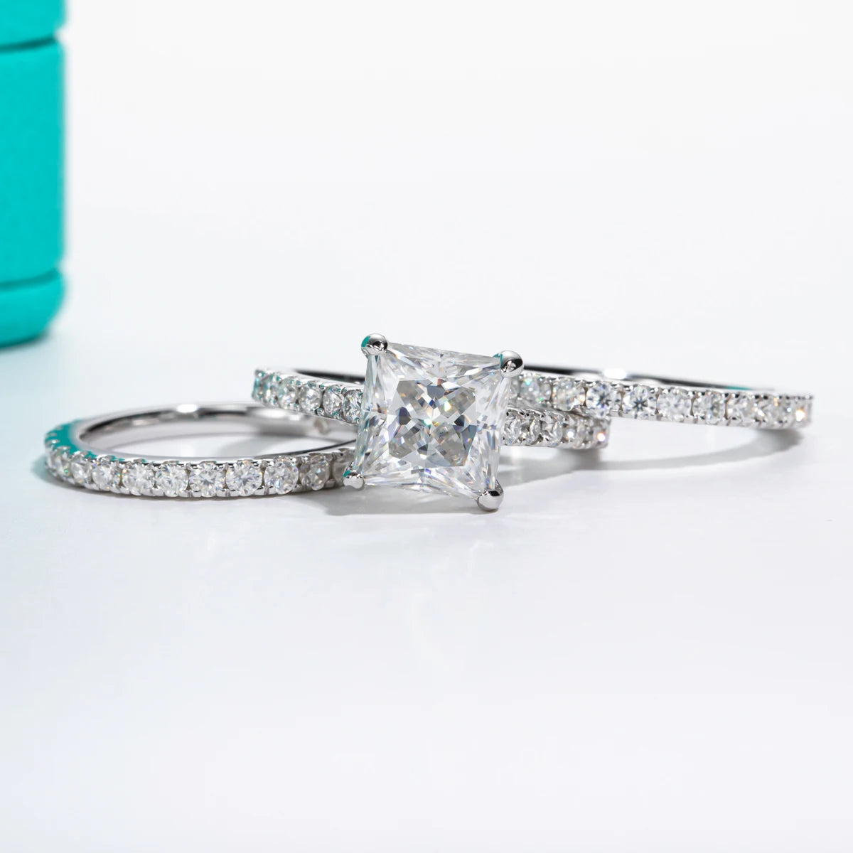 3ct princess moissanite 3-ring bridal set, S925 sterling silver — Aurora Moissanite