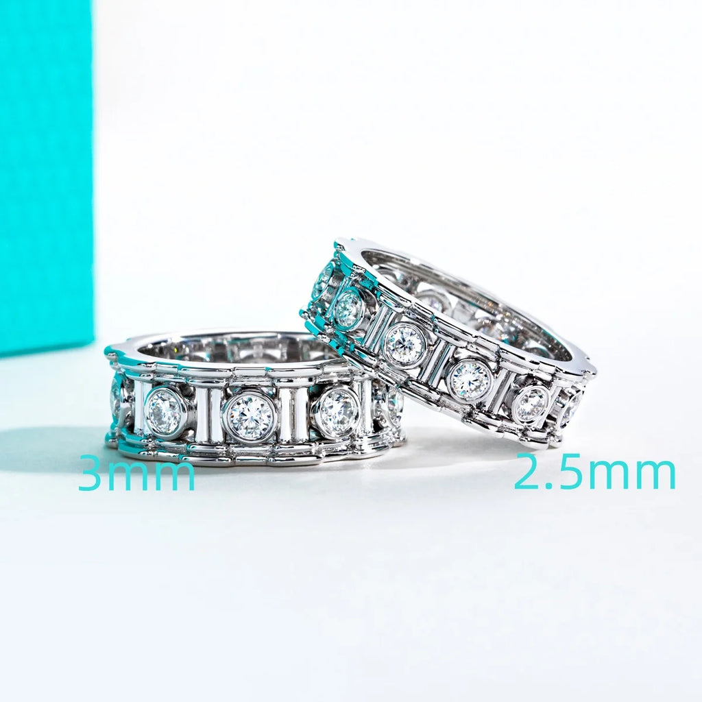 2.5mm or 3mm moissanite column band, side profile, S925 — Aurora Moissanite