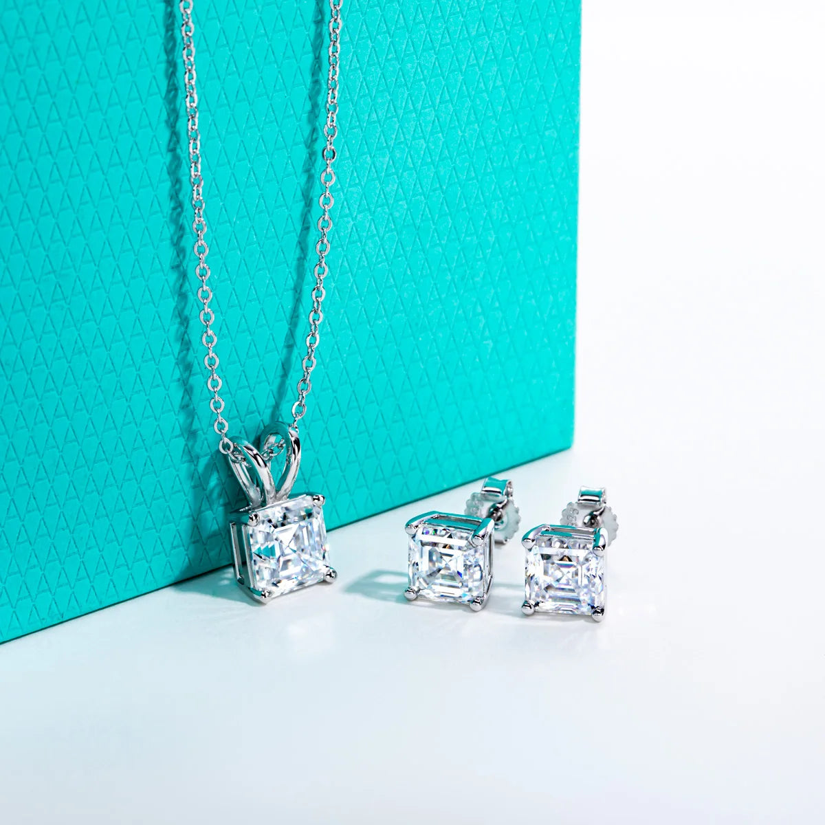 AnuJewel 2-5ct Asscher Moissanite Necklace 0.5-3ct Earrings 925 Sterling Silver 18k Gold Plated Wedding Jewelry Set for Woman