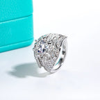 4ct moissanite angel wing engagement ring, side profile, S925 silver — Aurora Moissanite