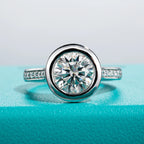 The Nox Ring worn — 3ct moissanite bezel, black gun plated, S925 — Aurora Moissanite