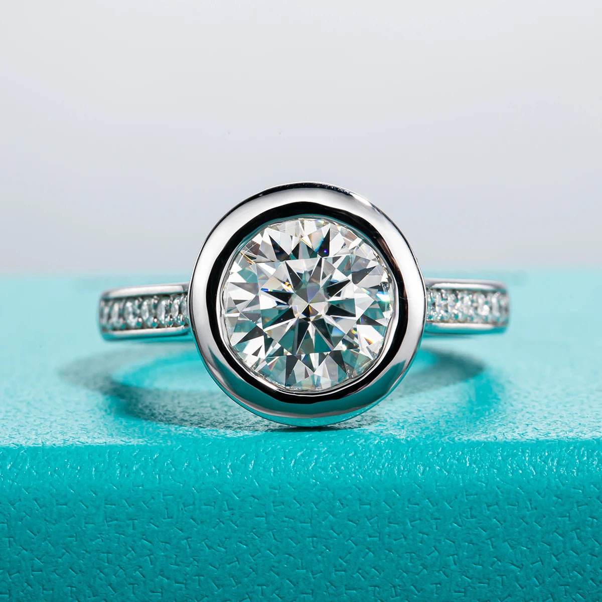 The Nox Ring worn — 3ct moissanite bezel, black gun plated, S925 — Aurora Moissanite