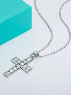 The Crux Pendant worn — 2.2ct moissanite cross necklace on neck, S925 sterling silver — Aurora Moissanite