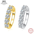 4mm 5-stone moissanite wedding band, 18K gold plated S925 sterling silver — Aurora Moissanite