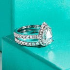 The Oria Ring — 3ct pear halo moissanite bridal set, front view — Aurora Moissanite