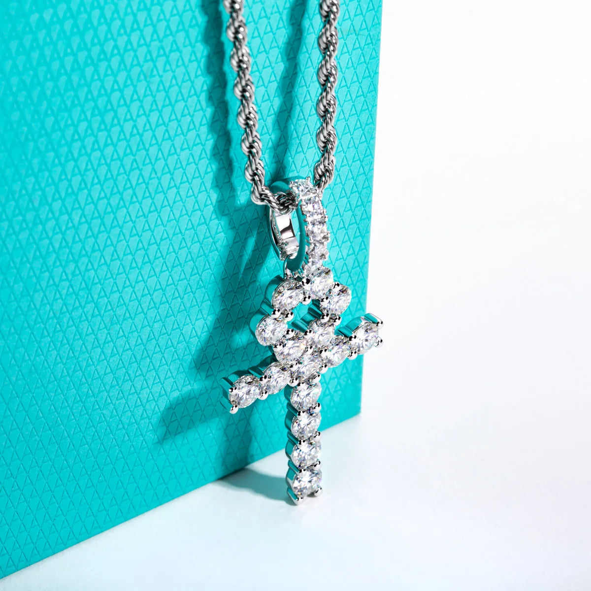 AnuJewel 8.1cttw D Color Moissanite Cross Pendant Layered Glistening Hip Hop Necklace 925 Sterling Silver New Age Dope Jewelry