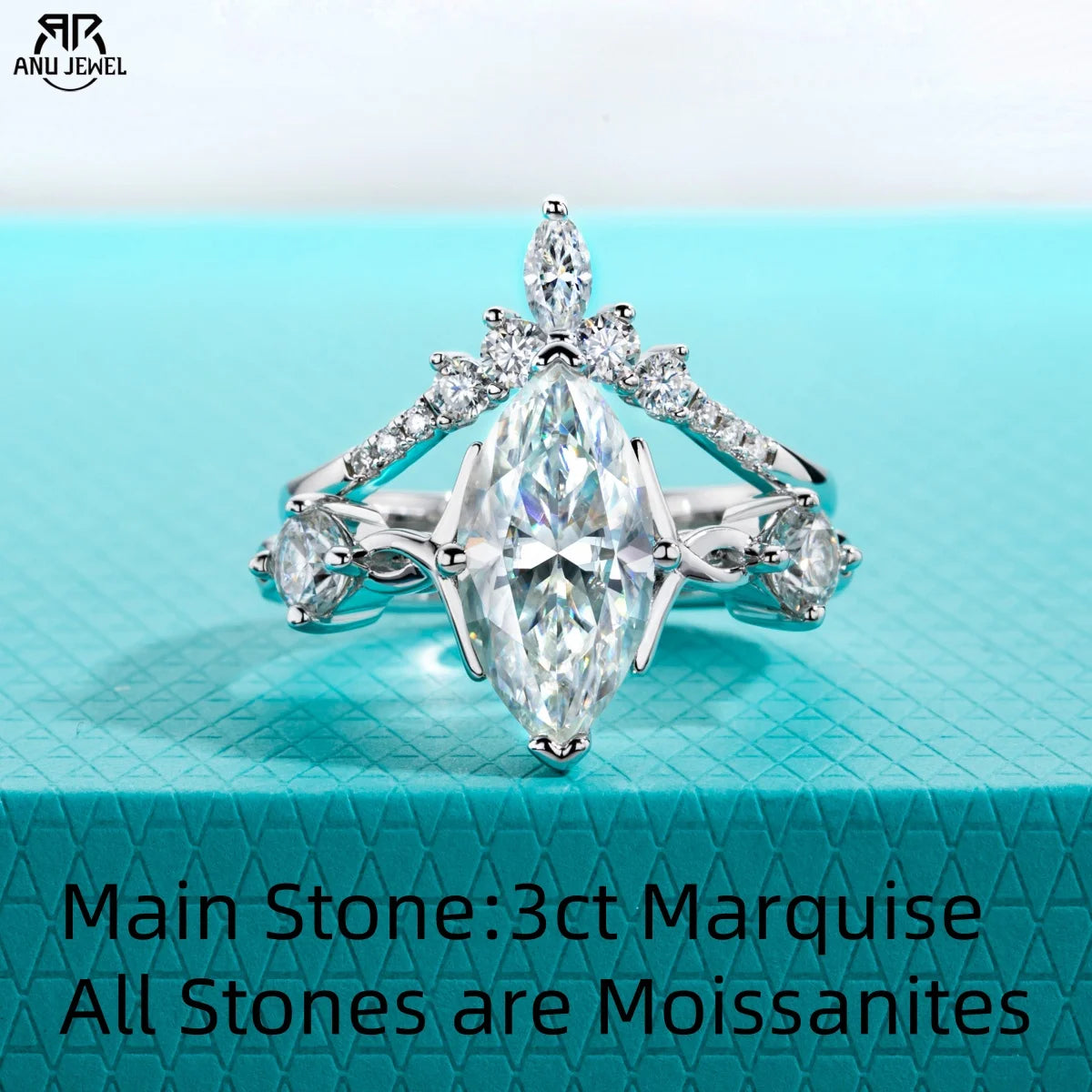 3ct marquise moissanite crown bridal set, 18K gold plated S925 — Aurora Moissanite