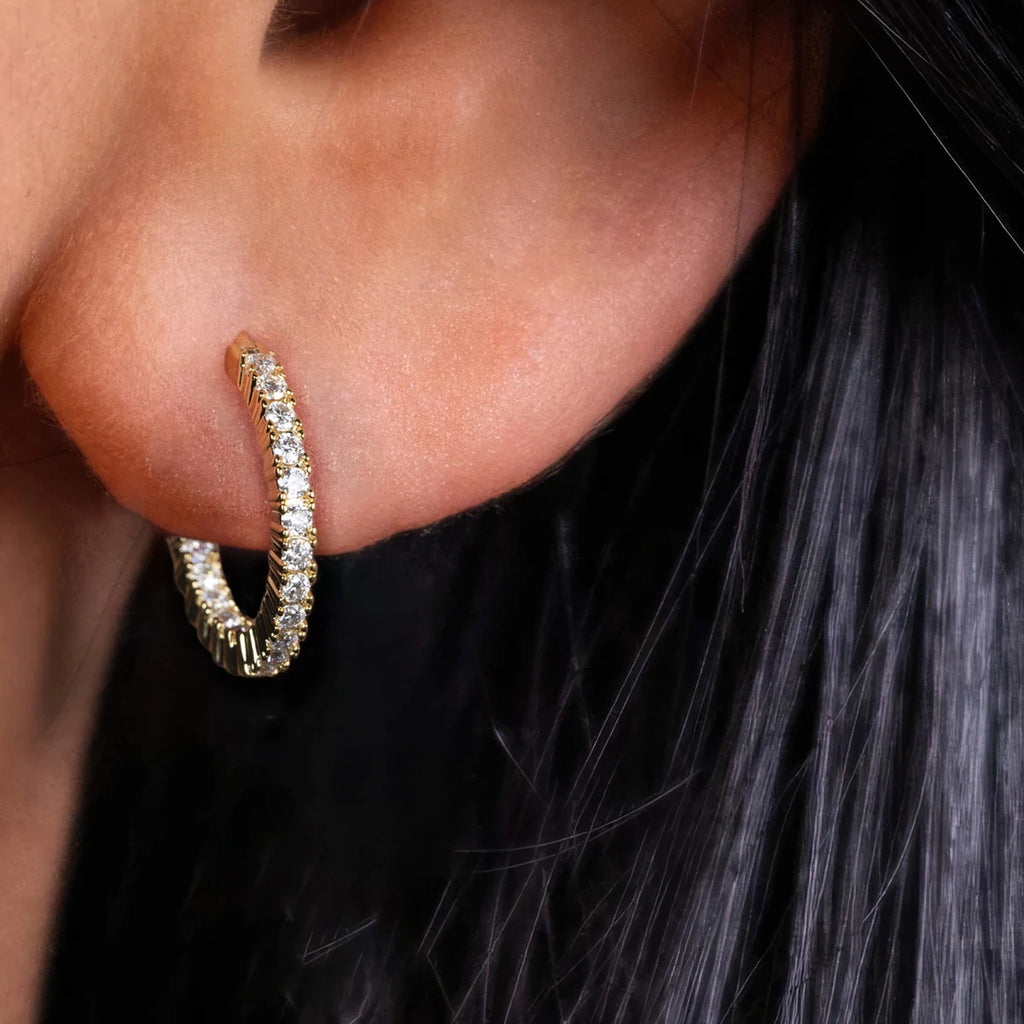 AnuJewel 1.5mm 0.66cttw D Color Moissanite Huggie Hoop Earrings With Cer Yellow Gold Plated Huggie Earring For Women Jewelry