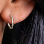 AnuJewel 1.5mm 0.66cttw D Color Moissanite Huggie Hoop Earrings With Cer Yellow Gold Plated Huggie Earring For Women Jewelry