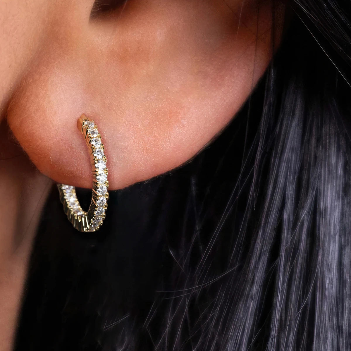 AnuJewel 1.5mm 0.66cttw D Color Moissanite Huggie Hoop Earrings With Cer Yellow Gold Plated Huggie Earring For Women Jewelry