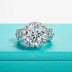The Lune Ring — 4.92cttw moissanite halo, front view, 18K gold — Aurora Moissanite