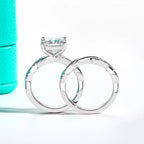 The Lana Ring worn — 3ct princess moissanite bridal set, S925 silver — Aurora Moissanite