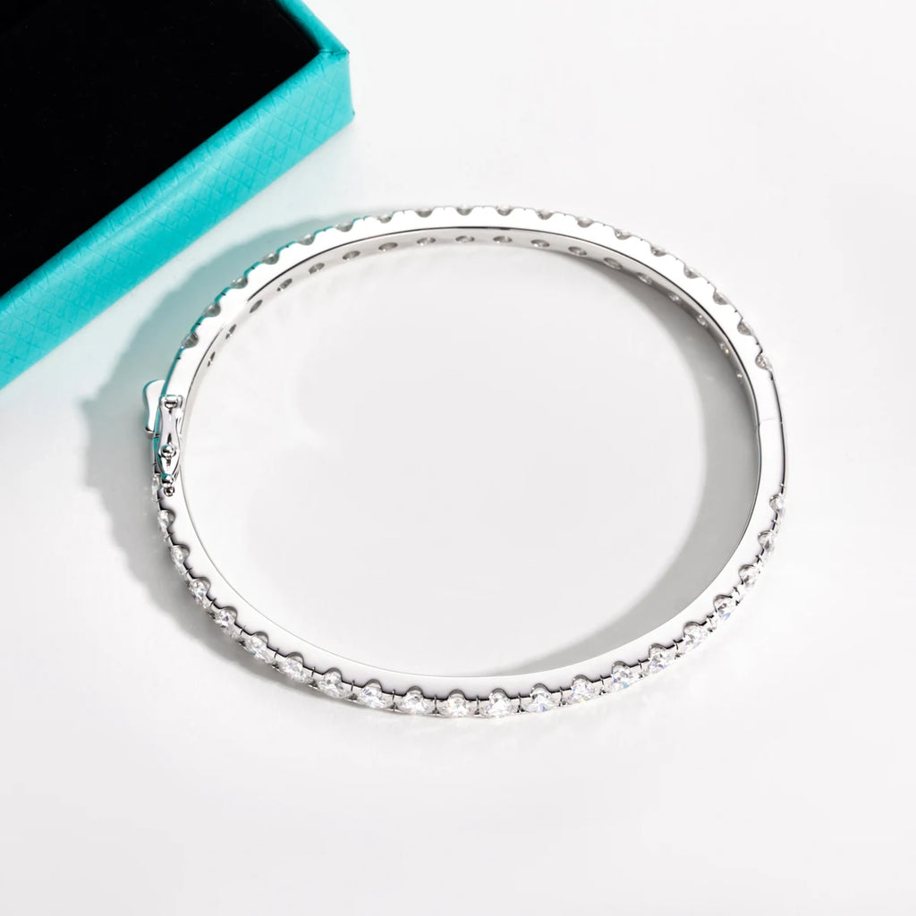AnuJewel 4mm(11.7cttw) Moissanite Eternity Bracelet 925 Sterling Silver 18K White Gold Plated Classic Bangle for Women Jewelry