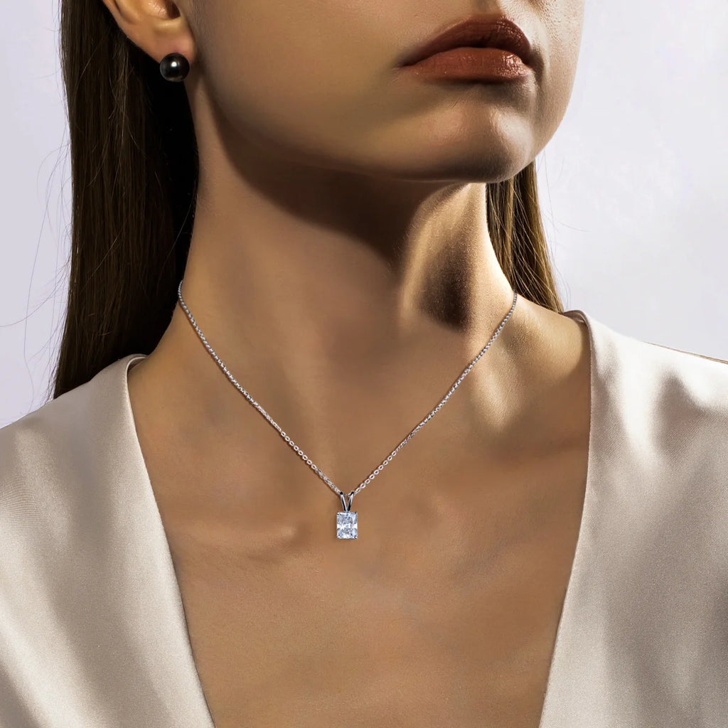 AnuJewel 2ct/3ct/4ct/5ct D Color Radiant Cut Moissanite Diamond Pendant Necklace 925 Sterling Silver Jewelry Gifts for Women