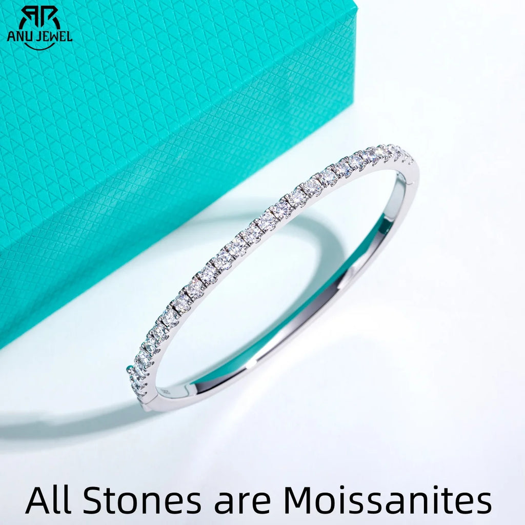 3mm moissanite half-eternity bangle, 18K white gold plated S925 silver — Aurora Moissanite