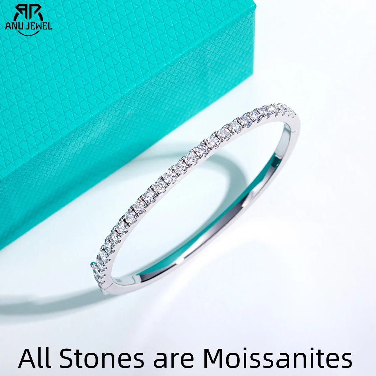 3mm moissanite half-eternity bangle, 18K white gold plated S925 silver — Aurora Moissanite