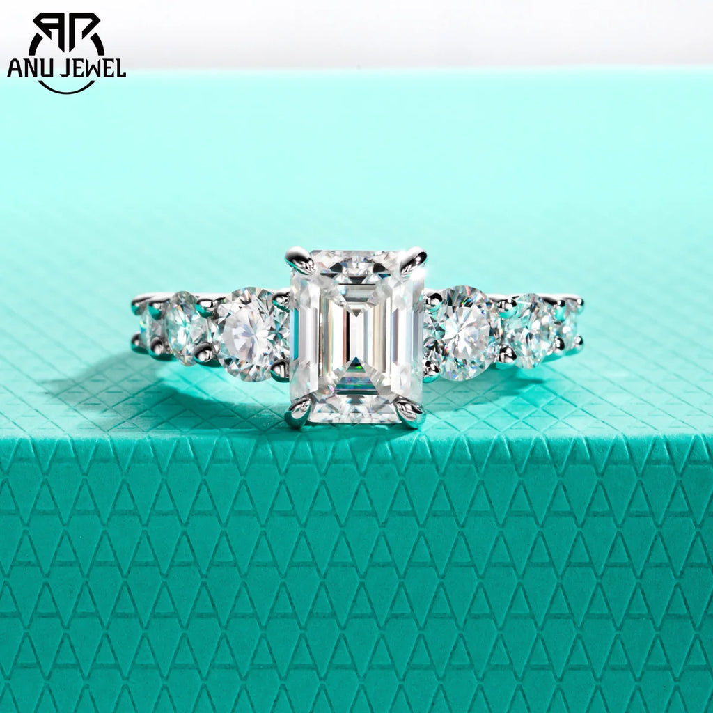 3ct emerald moissanite solitaire ring, S925 sterling silver — Aurora Moissanite