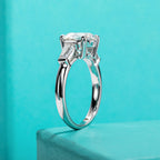 3.6cttw three-stone moissanite ring, side profile, S925 sterling silver — Aurora Moissanite