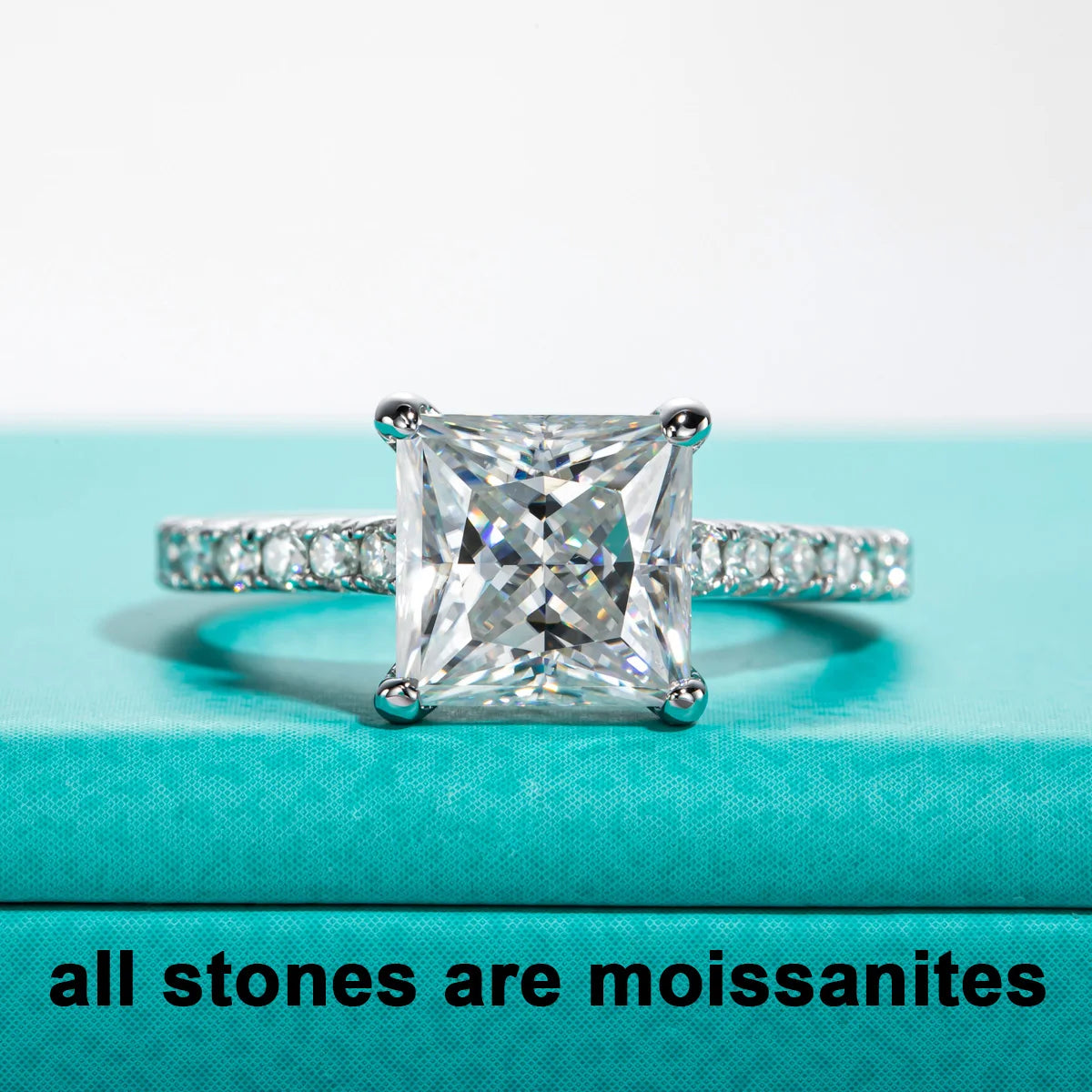 The Elen Ring top view — 3ct princess moissanite solitaire, S925 — Aurora Moissanite