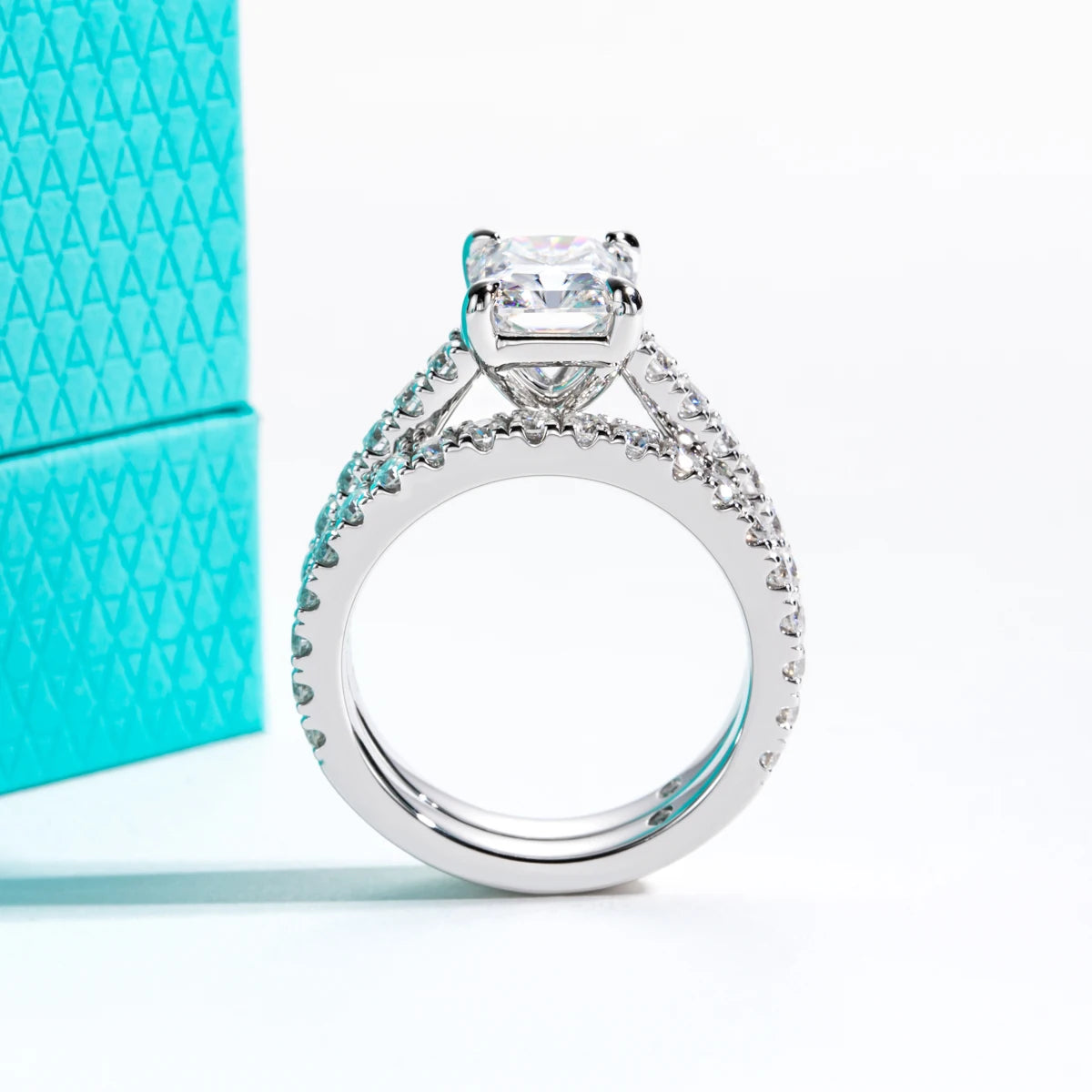 The Kaia Ring lifestyle — radiant moissanite bridal set worn on finger — Aurora Moissanite