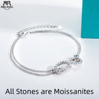 AnuJewel 1.7mm Moissanite Bow-Knot Bracelet 925 Sterling Silver Lab Created Diamond 18+5cm Adjustable Bracelets for Woman Gifts