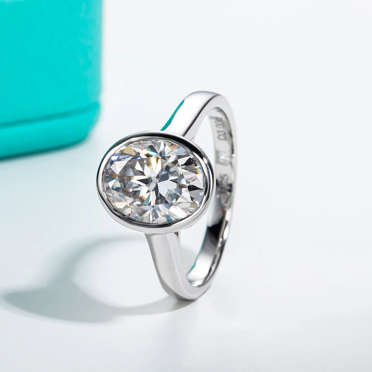 The Nara Ring — 3ct oval moissanite bezel ring, front view — Aurora Moissanite
