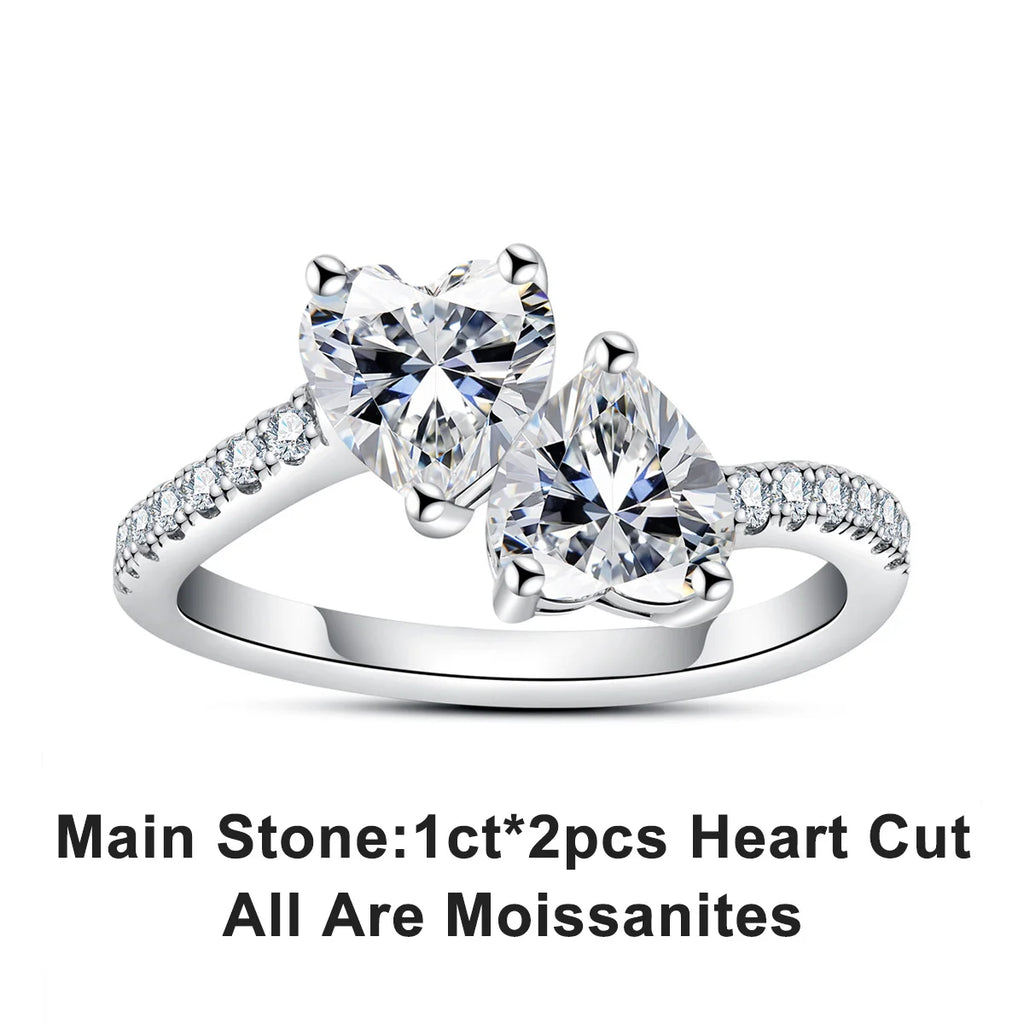 The Arden Ring worn — 2ct heart cut moissanite twins toi et moi ring — Aurora Moissanite