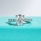 The Elan Ring — 3ct oval moissanite solitaire, front view — Aurora Moissanite
