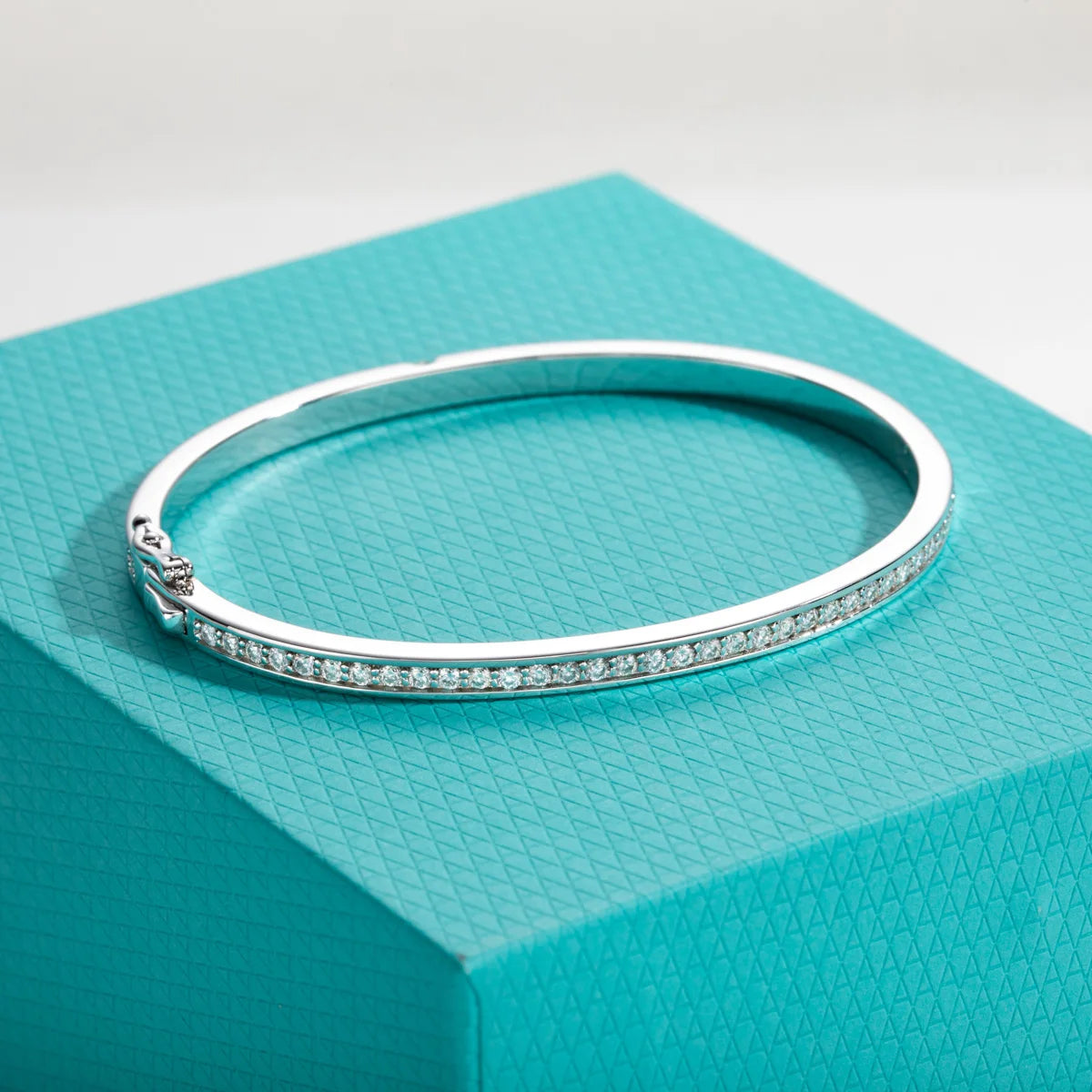 AnuJewel 2.017cttw Moissanite Eternity Bracelet 925 Sterling Silver 18K White Gold Plated Classic Bangle for Women Gifts