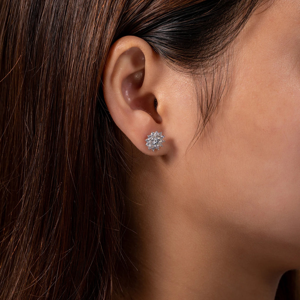 The Fleur Earrings — 1ct sunflower moissanite stud, S925 — Aurora Moissanite