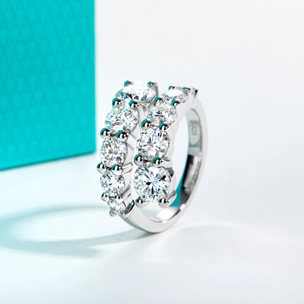 The Helix Band worn — 4.2cttw moissanite wedding band, D color VVS1, S925 silver — Aurora Moissanite