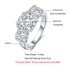 The Bryn Ring — 5cttw three stone moissanite, front view, 18K gold — Aurora Moissanite