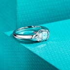 The Kade Ring — 2.5ct pear moissanite tension mount, front view — Aurora Moissanite