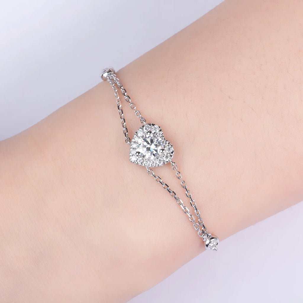 AnuJewel 1ct Moissanite Heart Bracelet On Hand 925 Sterling Silver Lab Created Diamond 17.5cm Adjustable Bracelets For Woman