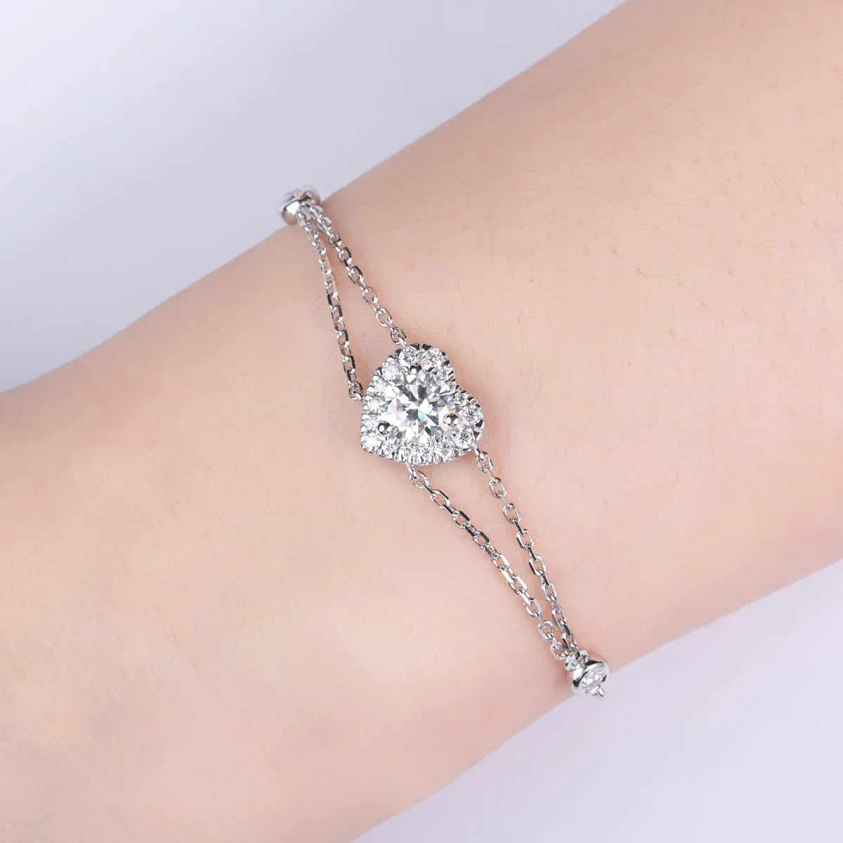 AnuJewel 1ct Moissanite Heart Bracelet On Hand 925 Sterling Silver Lab Created Diamond 17.5cm Adjustable Bracelets For Woman