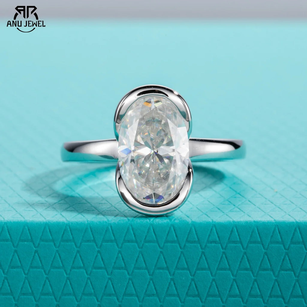 3ct oval moissanite half-bezel solitaire, S925 sterling silver — Aurora Moissanite