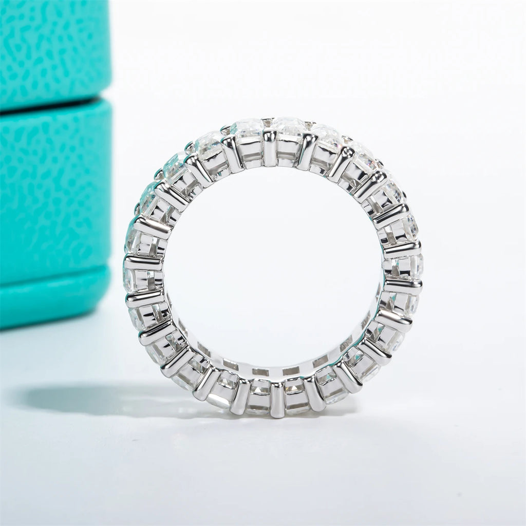 3×5mm emerald cut moissanite eternity ring, side profile, S925 silver — Aurora Moissanite