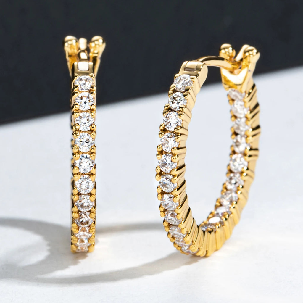 AnuJewel 1.5mm 0.66cttw D Color Moissanite Huggie Hoop Earrings With Cer Yellow Gold Plated Huggie Earring For Women Jewelry