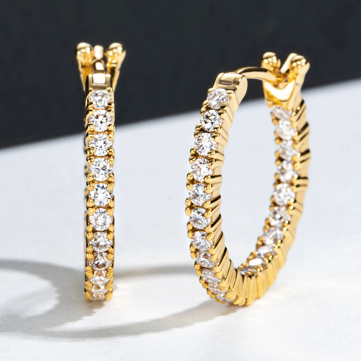 AnuJewel 1.5mm 0.66cttw D Color Moissanite Huggie Hoop Earrings With Cer Yellow Gold Plated Huggie Earring For Women Jewelry