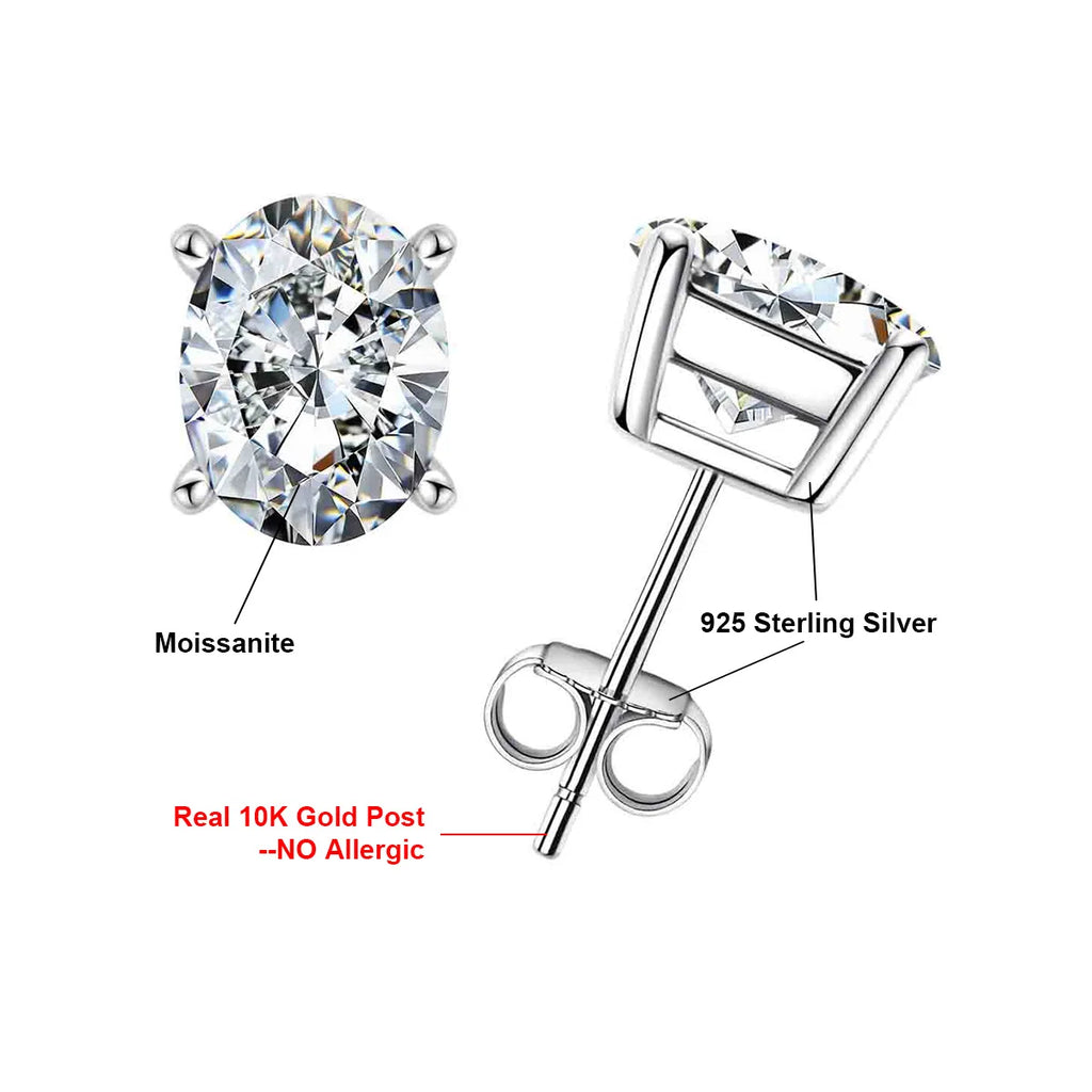 AnuJewel 10K Gold Post 4/2/1ct Oval Cut Moissanite Stud Earrings  Anti-allergy Eearrings For Women Jewelry Wholesale