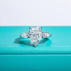 The Orla Ring — 6cttw pear moissanite ring, front view, 18K gold — Aurora Moissanite