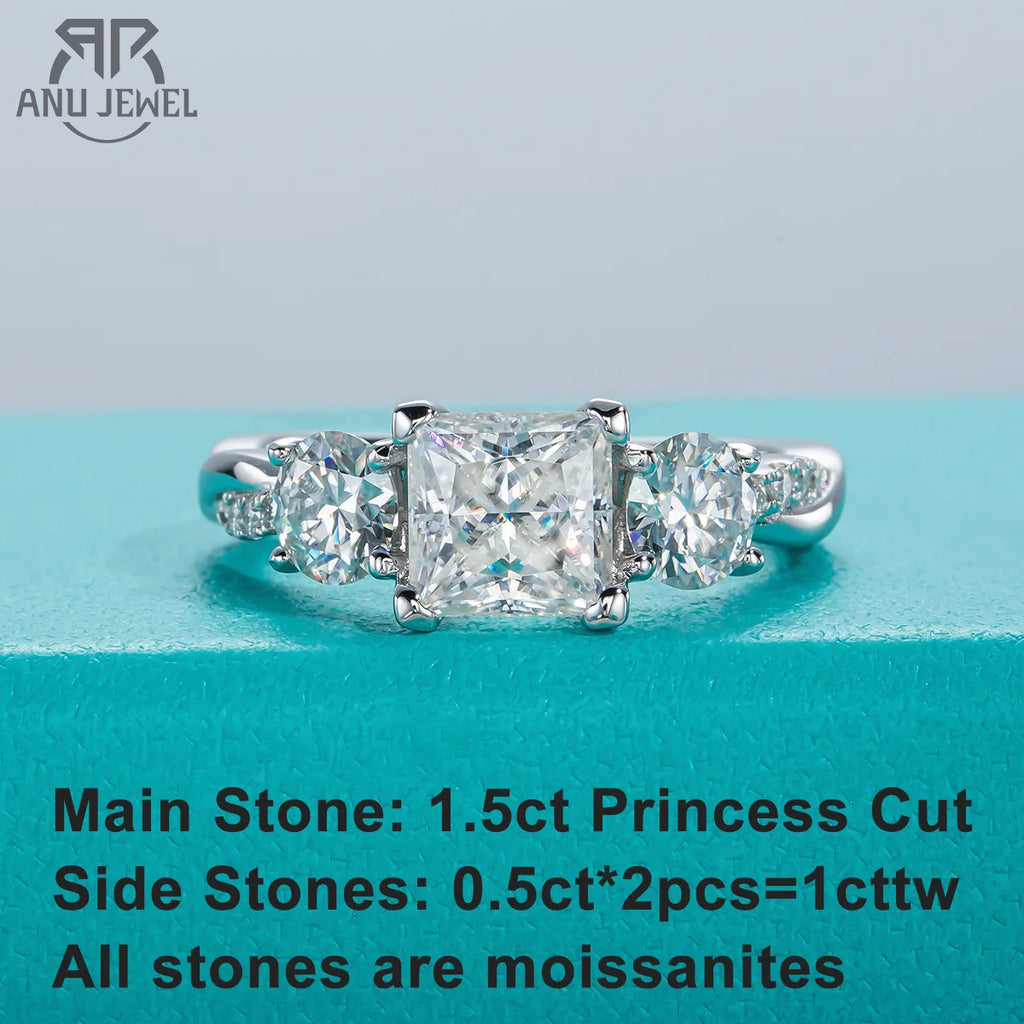 1.5ct princess cut three-stone moissanite engagement ring, S925 — Aurora Moissanite