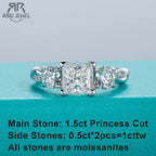 1.5ct princess cut three-stone moissanite engagement ring, S925 — Aurora Moissanite